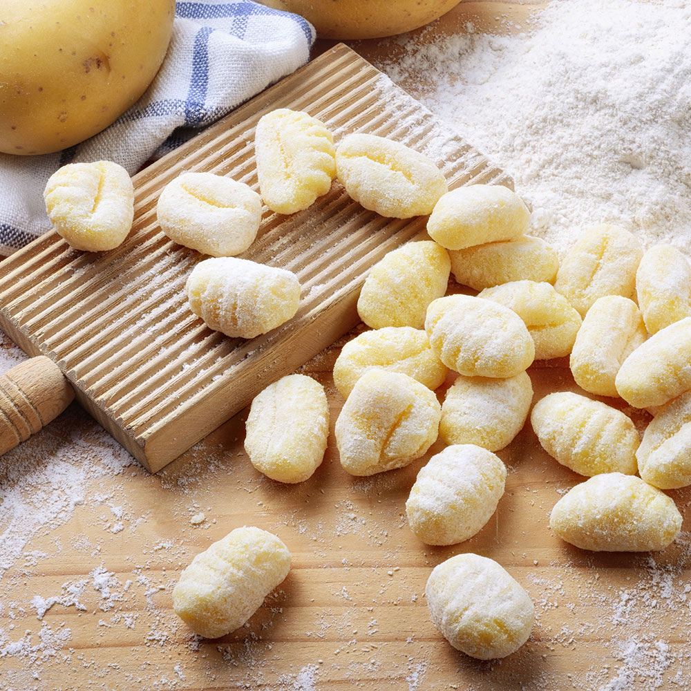 Homemade gnocchi with flour and potatoes.